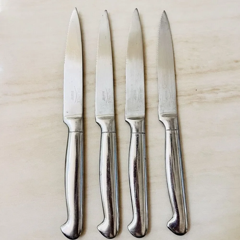 4pc Sabatier Balance Stainless Steak Knife 8 3/4” Flatware 4 1/2” Serrated Blade